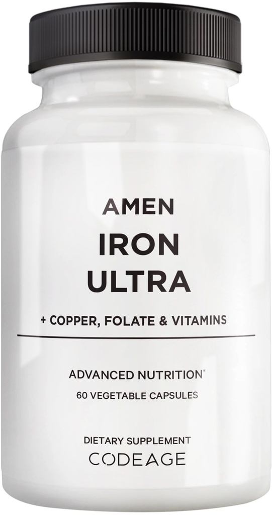 amin Iron Ultra Sulfate Iron Copper + Copper, Floid, Vitamin C dan B12-Month Sulfate Iron Vitamin - 65mg Per Serving - Acid Folic - Non-GMO Pills - 60 Capsules