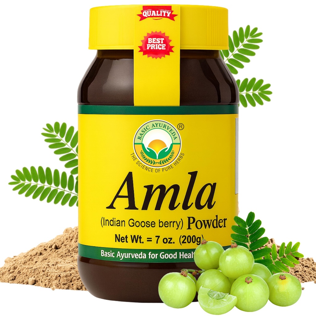 BASIC AYURVEDA Amla Powder 7.05 Oz (200gma): 124; 100% Raw & Natural Indian Goseseberry (Amalaki) untuk Rambut, Skin & Imunity 124; Tidak Ada Addonist 124; Aku berurusan untuk Smoothies, DIY Masks, Herbal Use & Wellness