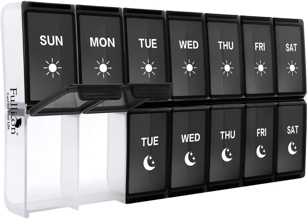 XL Weekly Pill Organizer 2 Kali sehari, Fullicon Extra Large Daily Pill Cases Oversized AM PM Pill Box Dua kali sehari untuk Vitamin / Minyak Ikan / Pil / Suplemen