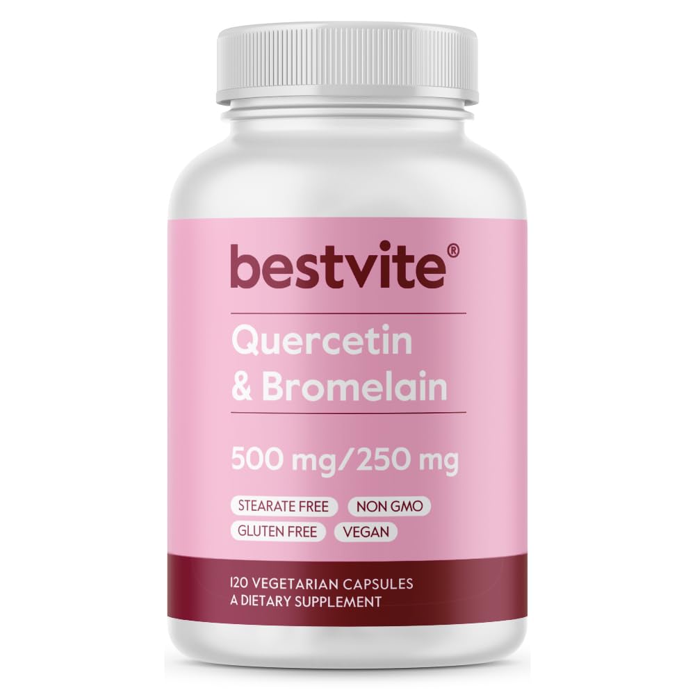 BESTVITE Quercetin dengan Bromelain 500mg / 250mg (120 Vegetarian Capsules) - Tidak ada Stearates - Tidak ada Silicon Dioksida - Vegan - Non GMO - Gluten Bebas