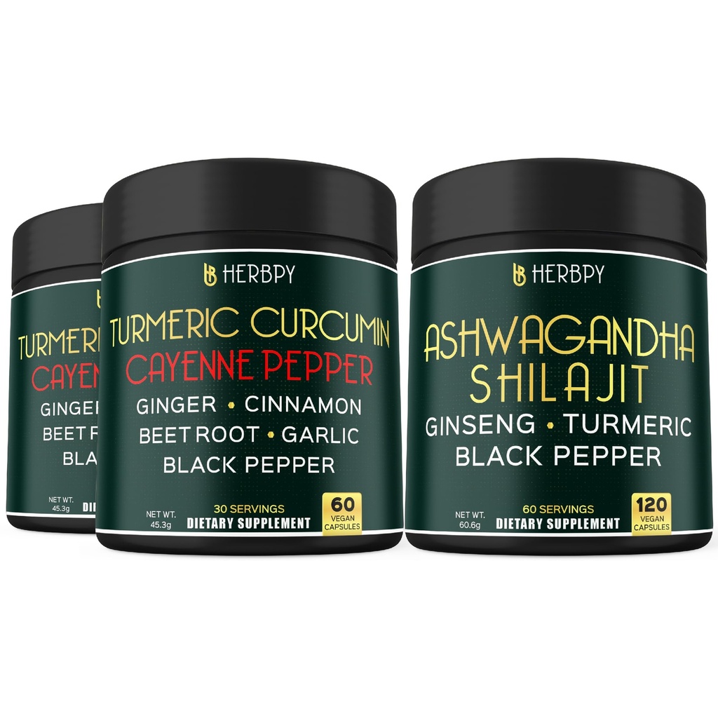 Bundle 7in1 Turmeric Curcumin & 5in1 Ashwagandha Shilajit Supplemen