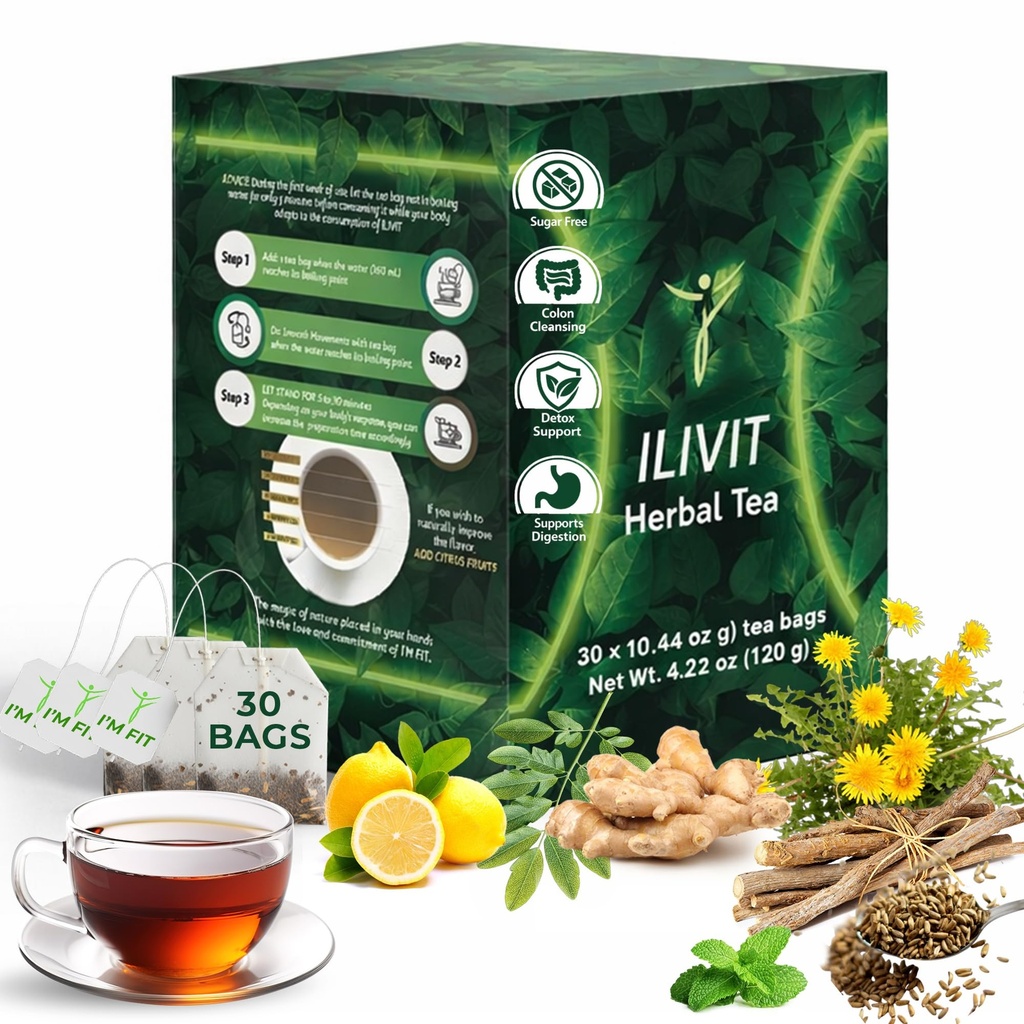 Ilivit Organic Colon Cleanser & Detox Tea 126; Colon Cleanse 124; Cleansing Tea For Bloating Relief 126; 30 Bags