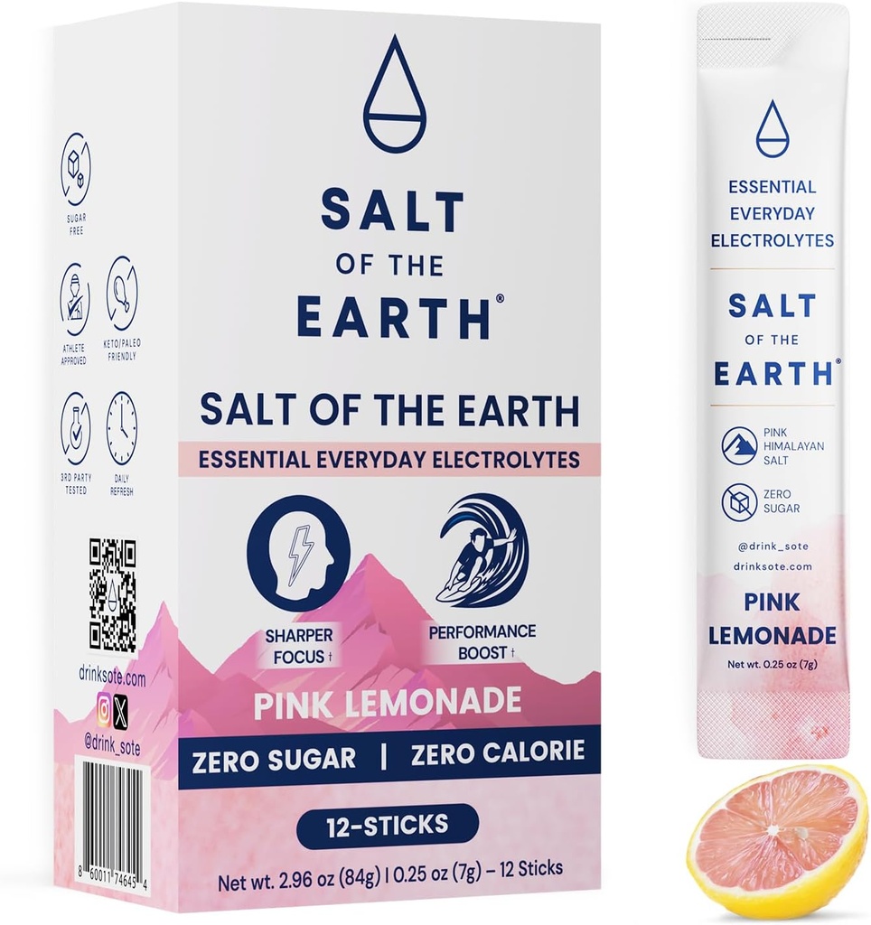 Garam Bumi Premium Zero- Sugar Electrolyte - Dibuat dengan Pink Himalaya Salt - Pawder Hidration Pawder 124; Premium Ingregents 124; Keto & Paleo Friendly 124; 12 Sticks, Pink Lemonade