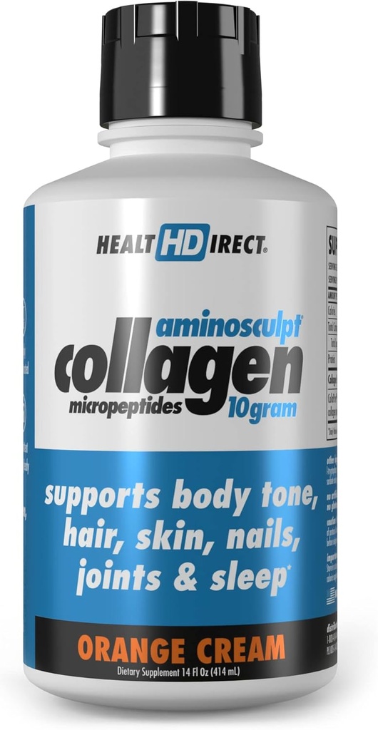 DIRECT HEALTH - AminoSculpt Liquid Collagen Micropeptides - 14 FL Oz - 14 Servings - 10 Grams of Premium Medical - Grade Liquid Collagen for Women - Orange Cream
