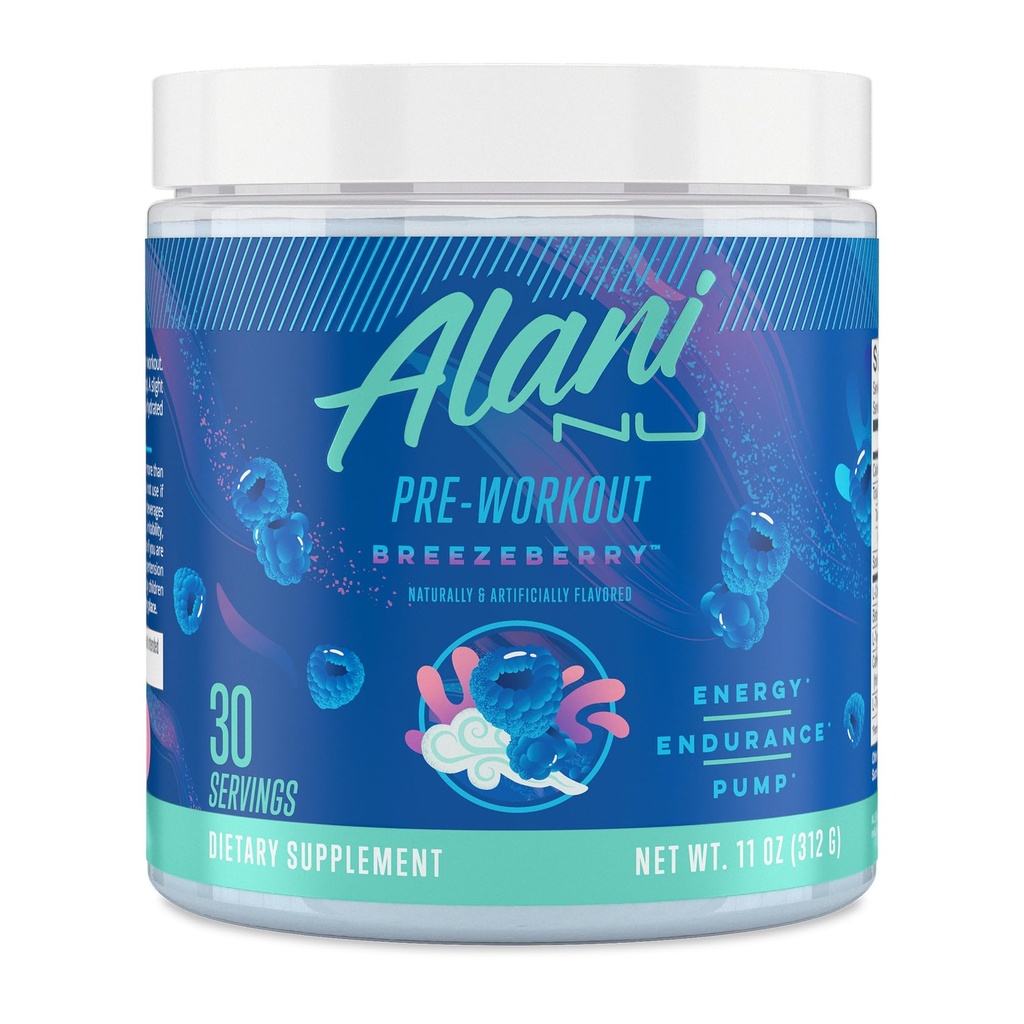 Alani Nu Pra Workout Powder BREEZBERRY, Amino Energy Boost, Endurance Suplement, Sugar Free, 200mg Caffeine, L- Theanine, Beta-Alanine, L- Citrulline, 30 Pegawai