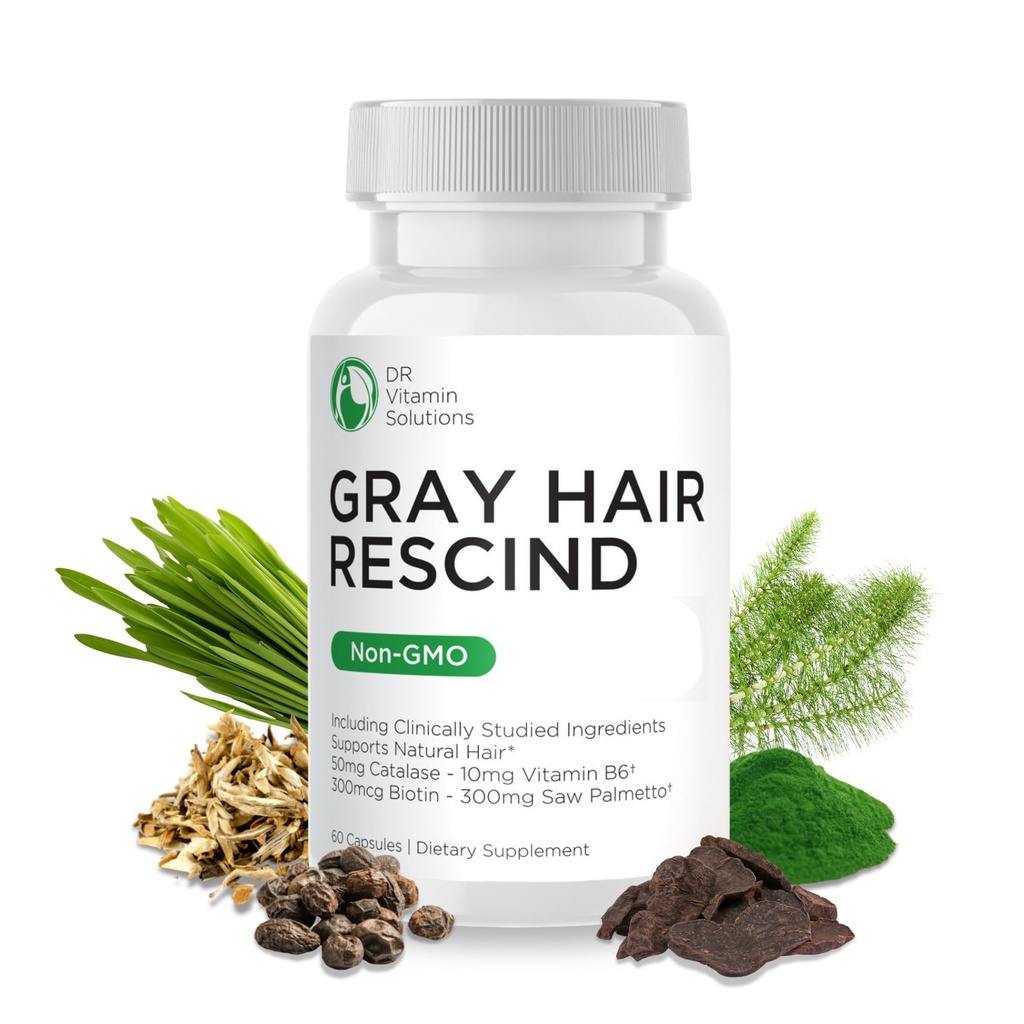 DR Vitamin Solutions Gray Hair Rescind with Cataline - Antiaging Hair, Skin and Nails Vitamin, Pantothenic Acid, Folic Acid 400mcg, Biotin 300mcg, Saw Palmetto for Men and Women
