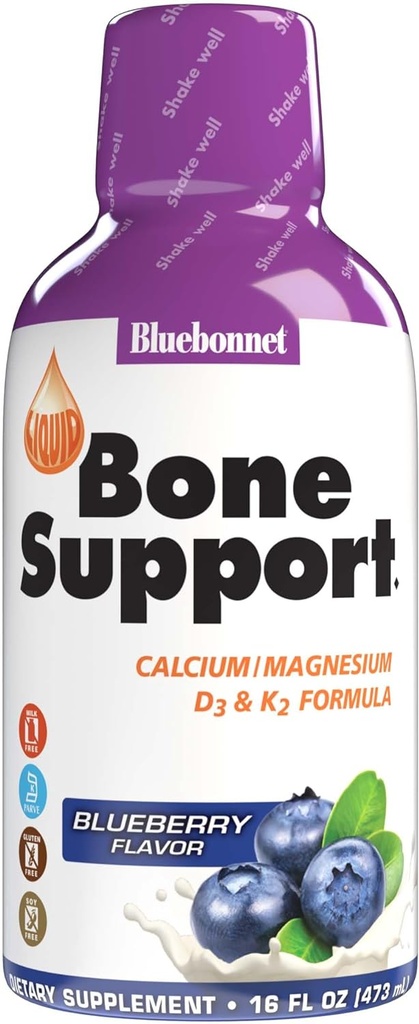 Bluebonnet Nutrition Bone Dukung Kalsium Citrate, Magnesium Citrat, Vitamin D3, K2, untuk Bone Health, Non GMO, Gluten Bebas, Bebas Soy Bebas, Bebas Susu, Kosher, 32 Servings, Blueberry Flavor, 16 Fl Oz (Paket 1)