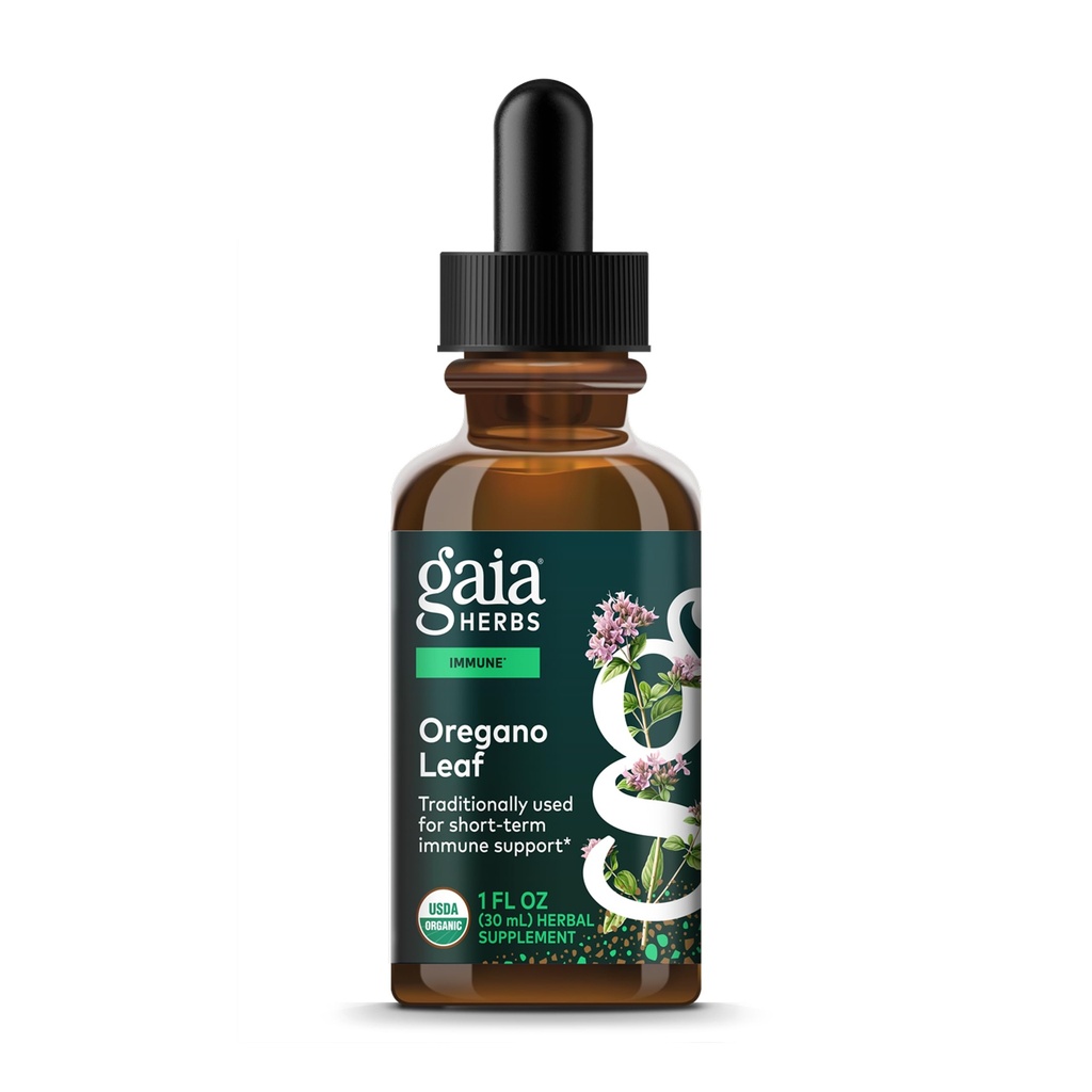 Gaia Herbs Oregano Leaf - Imune Dukungan Herbal Tambahan - dengan Ekstrak Daun Oregano - Sertifikasi Organik - 1 Fl Oz (23 Pelayan)