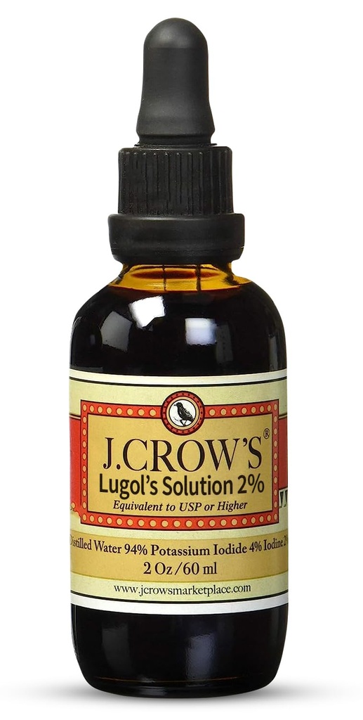 Solusi lokal J.CROW adalah Solusi Lugol dari Iodin 2% 2 oz (1 Bottle) - Premium Iodium & Potasium Iodide Liquid, Gluten &, Extract Alami Bebas (1 Botol), Tanpa Expirasi