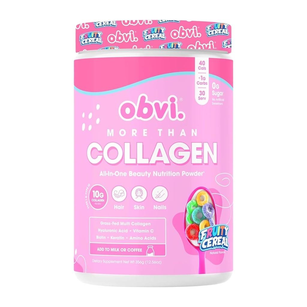 Obvi More Than Collagen Powder 124; Mendukung Rambut Sehat, Skin, Nails, Joints, Gut 14; Grass-Fed Multi Collagen Suplemen dengan Acid Hyalanic, Biotin, Kertin 124; Fruity Cereal, 30 Sereal, 30 Sereal
