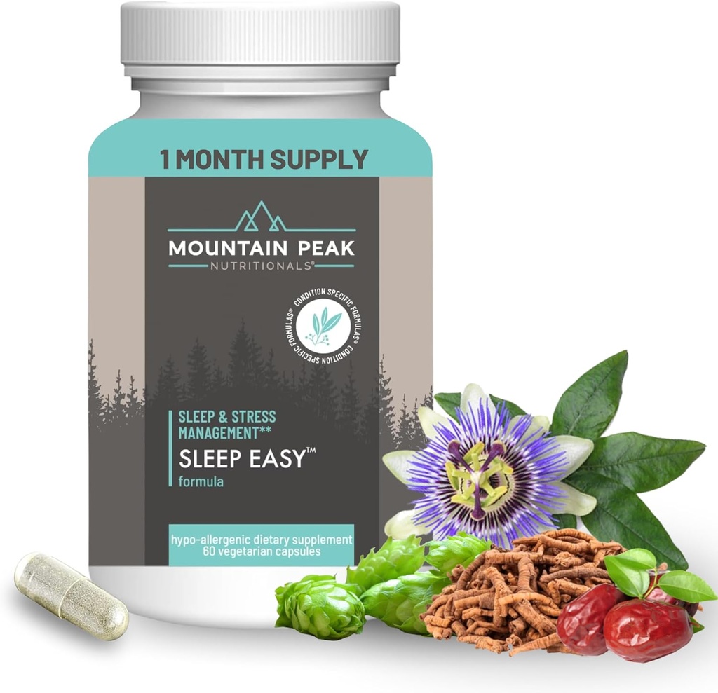 Mountain Peak Nutronionals Sleep Easy - Sleep Support Memoting A Relaxed & Calm Mood - 5- HTP, Amino Acids, Melnetralin, & Magnesium - Hypoallergenic Dietary Supplemen (60 Capsules)