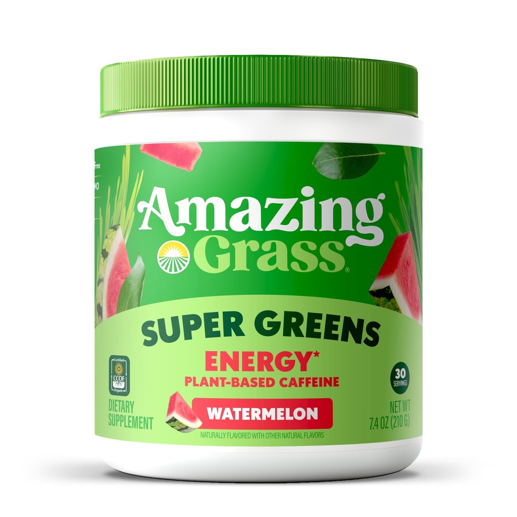 Amazing Grass Greens Energy: Smoothie Mix, Super Greens Powder & Plant Based Caffeine with Matcha Green Tea & Beet Root Powder, Watermelon, 30 Servings (Packaging May Wary)