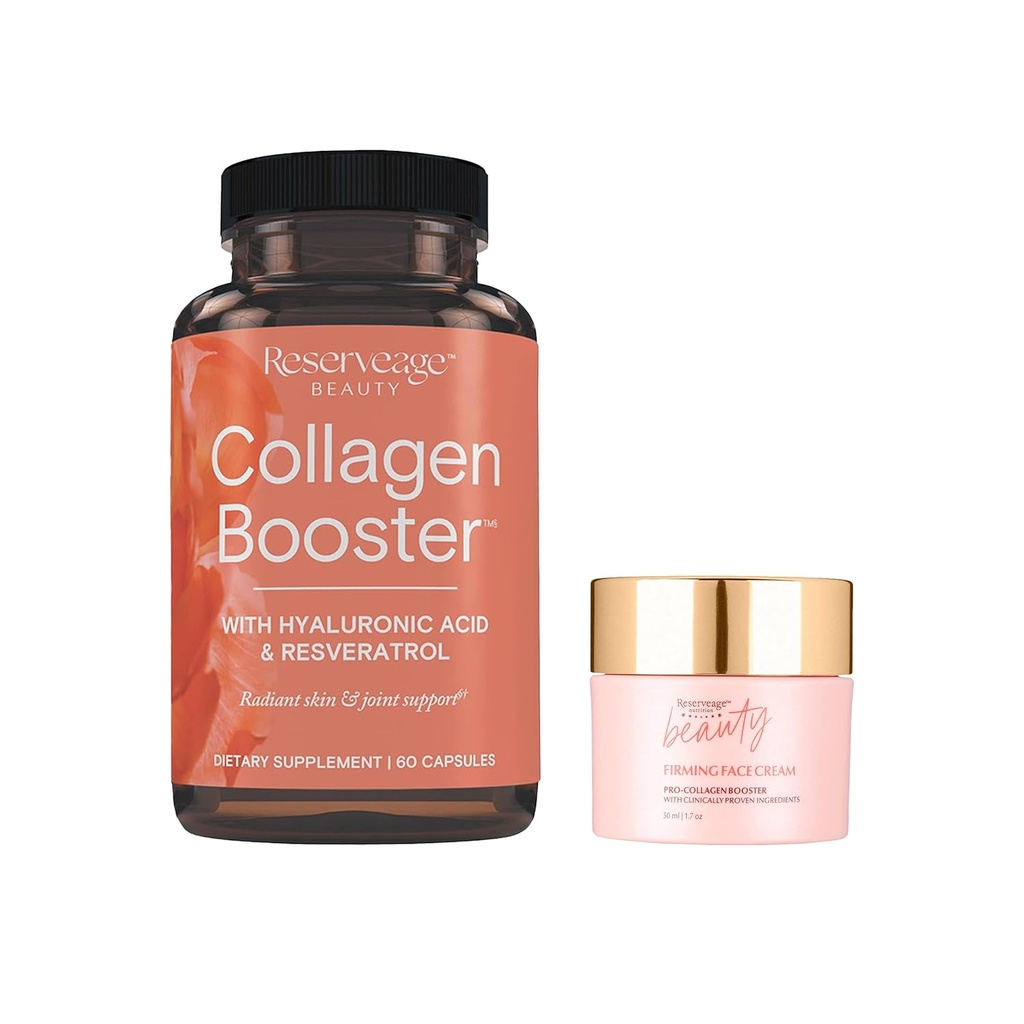 Reserage Beauty, Collagen Booster, Collagen Suplemen untuk Perawatan Skin dan Gabungan Kesehatan 60Caps & Firming Face Cream, 1.7 oz