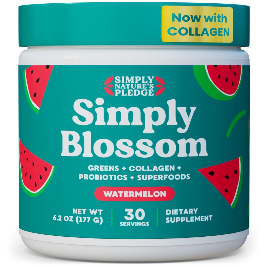 Cukup Blossom Nutrection Daily Greens & Superfood Powder + Collagen + Propolation for Women 's Digetical Health & Bloating Relief. Bantuan Kesehatan Anda Bloom - 30 Hari Suppply - Semangka