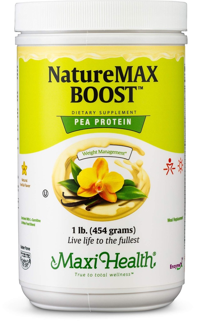 NaturreMax BoostTM Pea Protein Powder - Diet Suplemen Pengganti Meal - 20g Protein Per Serving - Natural Vanilla Flavor - Kosher Vitamin - 1lb