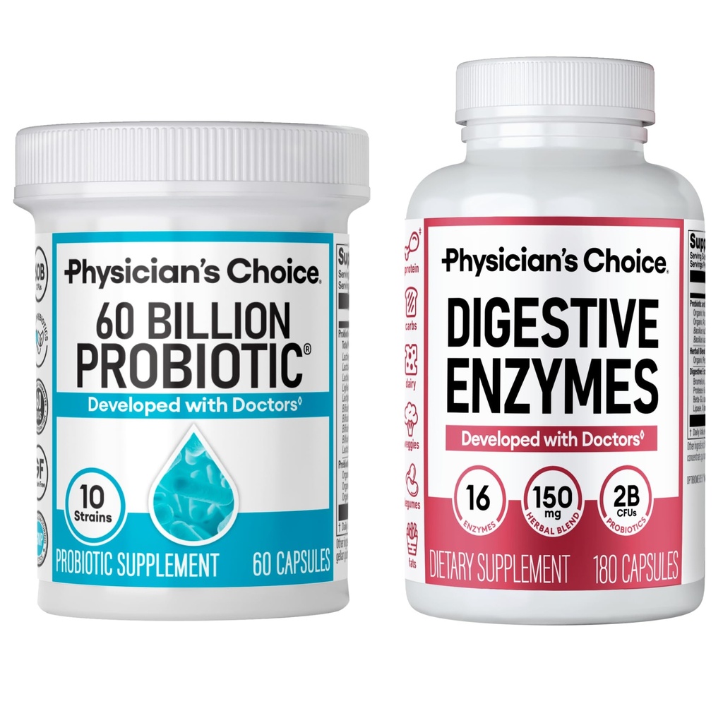 Optimal Gut Health Bundle: 60 Milyar Probiotic 60ct + Digetical Enzyme 180ct for Digetical Comfort and Imune Support