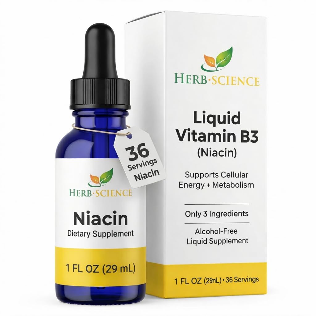 Liquid Vitamin B3 Drops - Cold Processed Niasin Suplement, Support Tongue & Skin Health - Vegan, Non-Alcodilic and Quality Teteed.- 1 Fl. Oz, 36 Servings