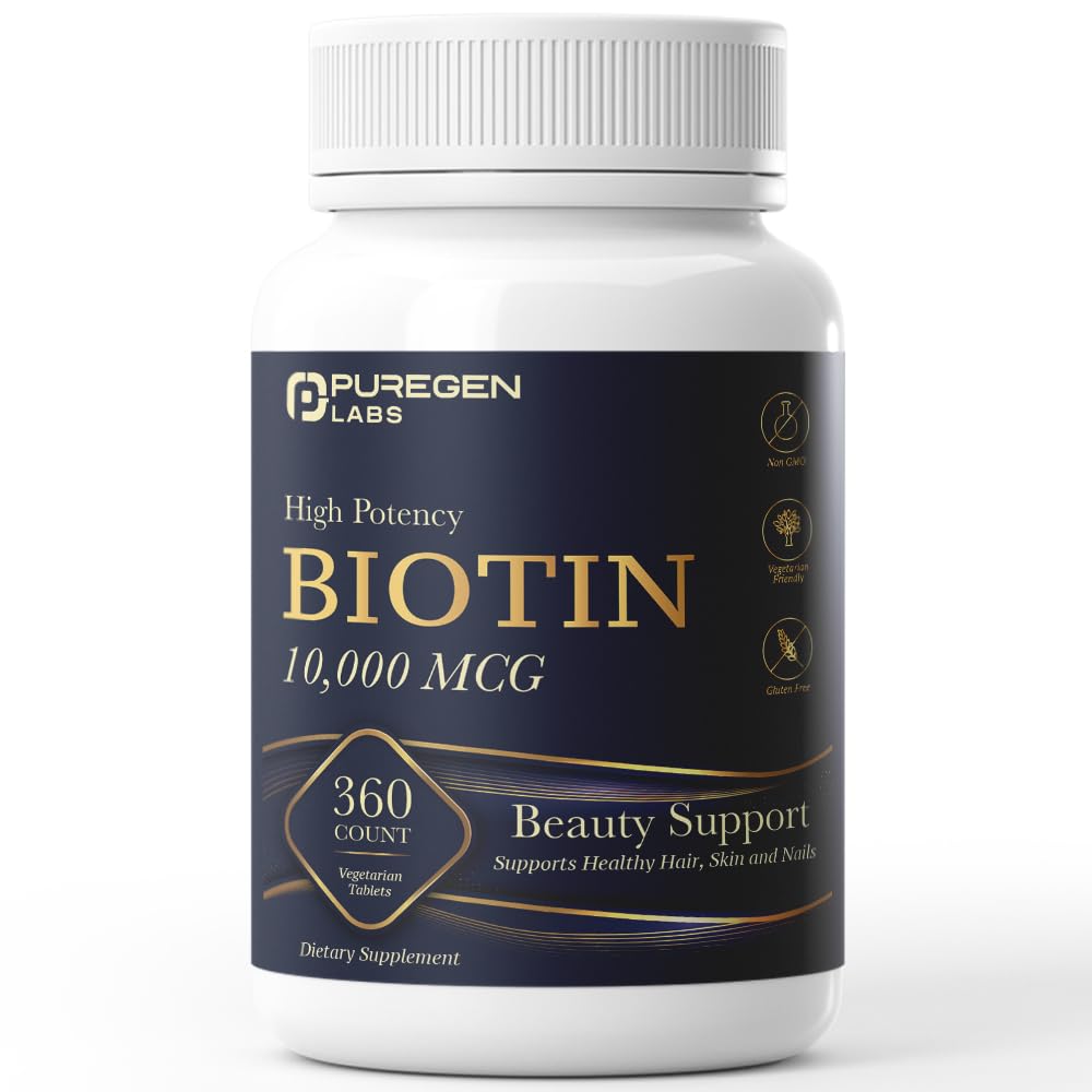 Lab Puregen Biotin 10.000 MCG Mendukung Rambut Sehat, Skin & Nails - Dukungan Potency Beauty - Non-GMO, Gluten Free 124; 360 Vegetarian Tablet