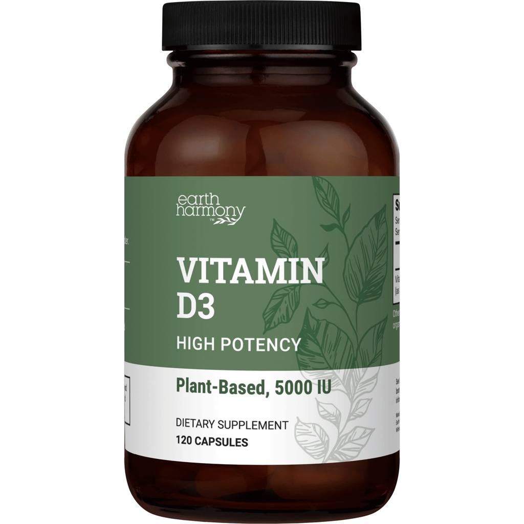 Vegan Vitamin D3 5000 iu Suplemen - Suplemen Potency Murni, Tinggi Potency untuk Dukungan Kesehatan & Kuat Tulang - Vitamin D 5000 iu - 120 Kapsul, 4-Bulan Suppply