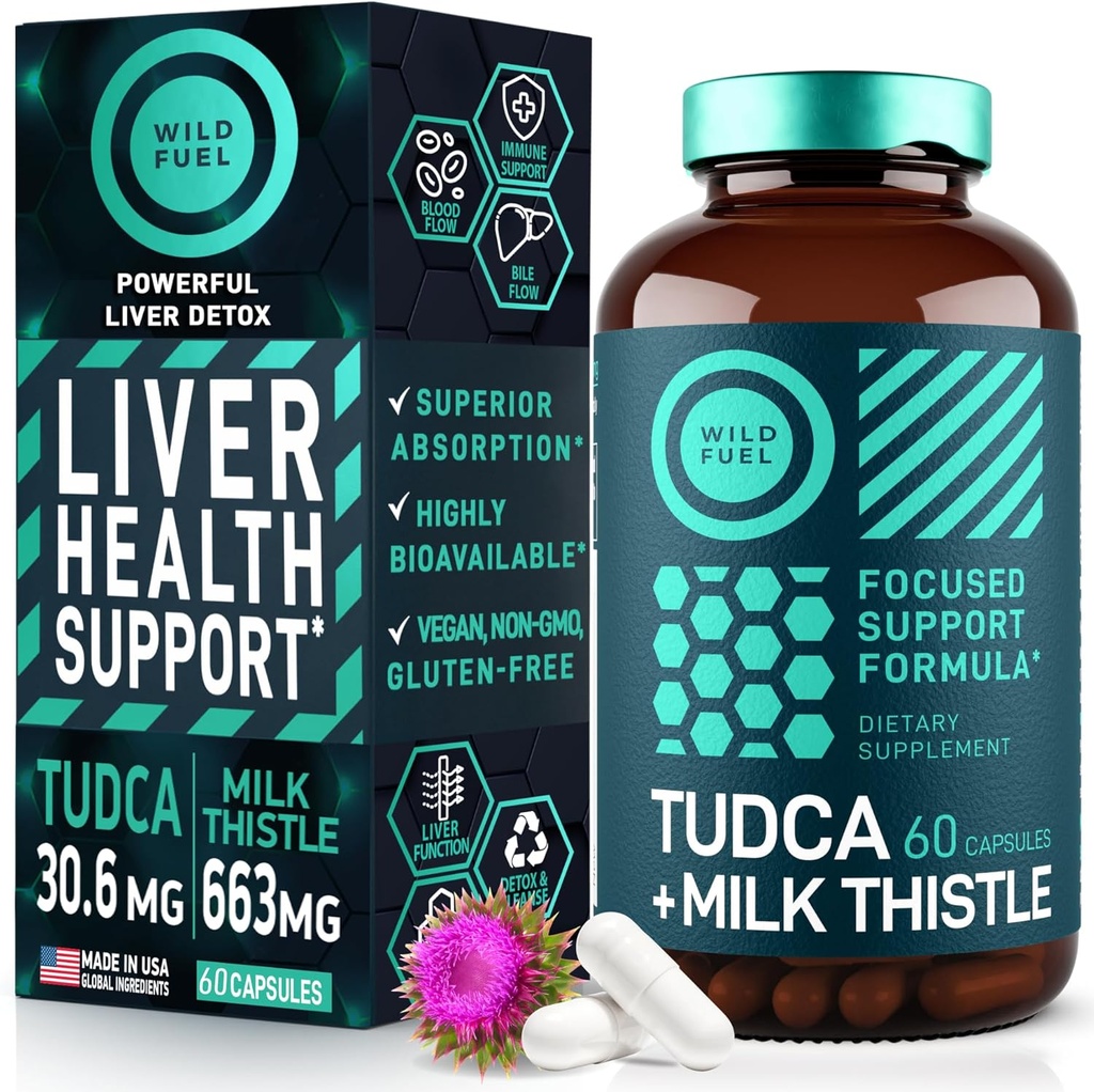 TudCA dan Suplemen Thistle Salts-Bile Salts dengan Silymarin Milk Thistle Extract Liver Cleanse, kandung empedu, Ginney, Kesehatan Gut - Acid Uclic Bile Salt Liver Kesehatan 60 Capsules