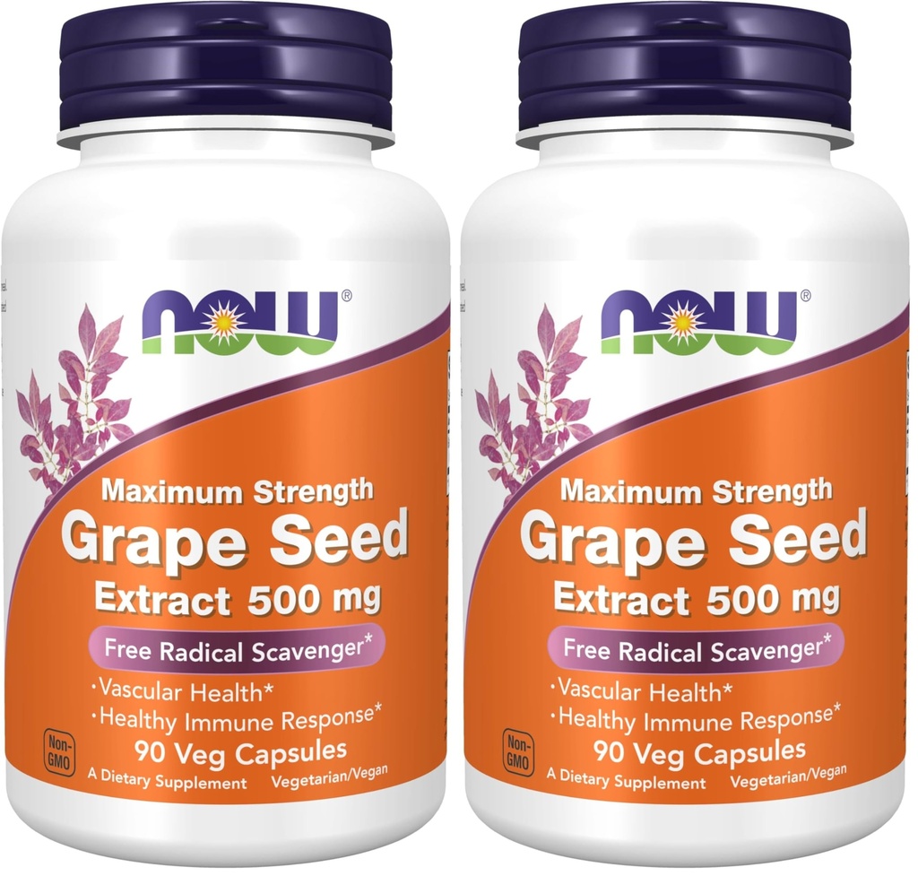 Suplemen SEKARANG, Ekstrak Benih Grape, Maksimum Kekuatan 500 mg (Ekstrak Sangat Terkonsentrasi dengan Minimal 90% Polyphenol), 90 Veg Capsules, Merah / Brown, 0.25 pound (Paket 2)