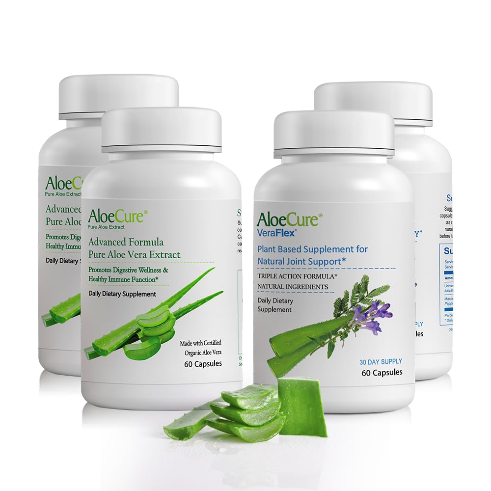 AloCure Organic Aloe Vera Capsules Pack - 4 Pieces - 2 x VeraFlex, 2 x Aloe Vera Capsules