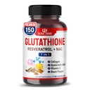 Glutathione Supplement Active Reduced Formult, Enriched with Resveratrol, NAC, Collagen, Hyaluronic Acid, Vitamin C - Advanced Antioksidant for Immunity & Detox 14; 150 Capsules