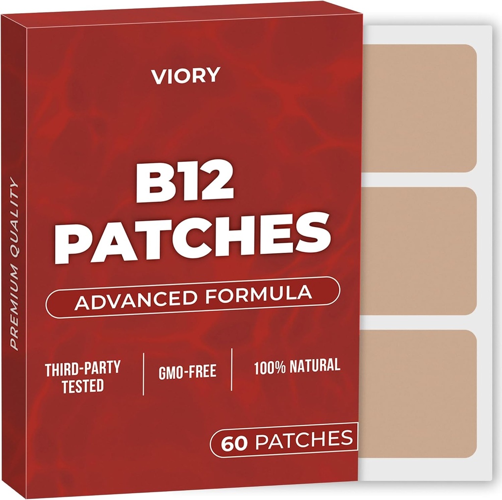 VIORY B12 Patch (Kemasan 60) - 100% Patch Alami bagi Perempuan dan Pria - Dipecat, Energi, Fokus & Dukungan Tubuh - Diaktifkan Formula