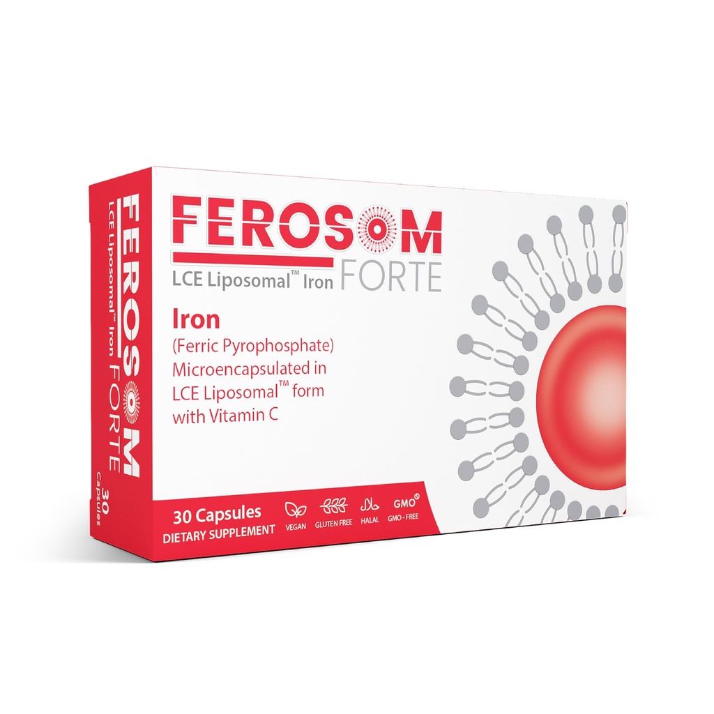 LCE Lipomal Iron Kapsul - 30mg Besi Elemental dengan Vitamin C - Persediaan Lembut untuk Perempuan dan Pria - Emil-to-Swallow Vegan Capsules, 30 Count