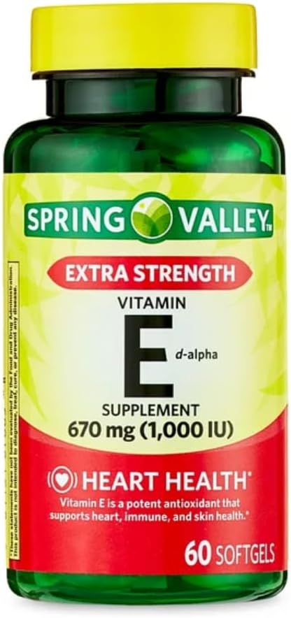Lembah Spring Generik Vitamin E Extra Kekuatan Vitamin E D-Alpha Lembah Spring Softgels, 670 mg (1,000 IU), 60 Count