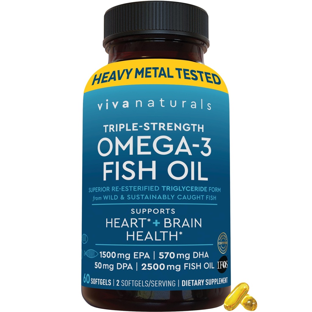 Viva Omega-3 Fish Oil, Triple Strength, 2500 mg, 60 Softgels - Resterified Omega 3 Fatty Acids termasuk EPA, DHA, DPA - Pascatarianan- Friendly