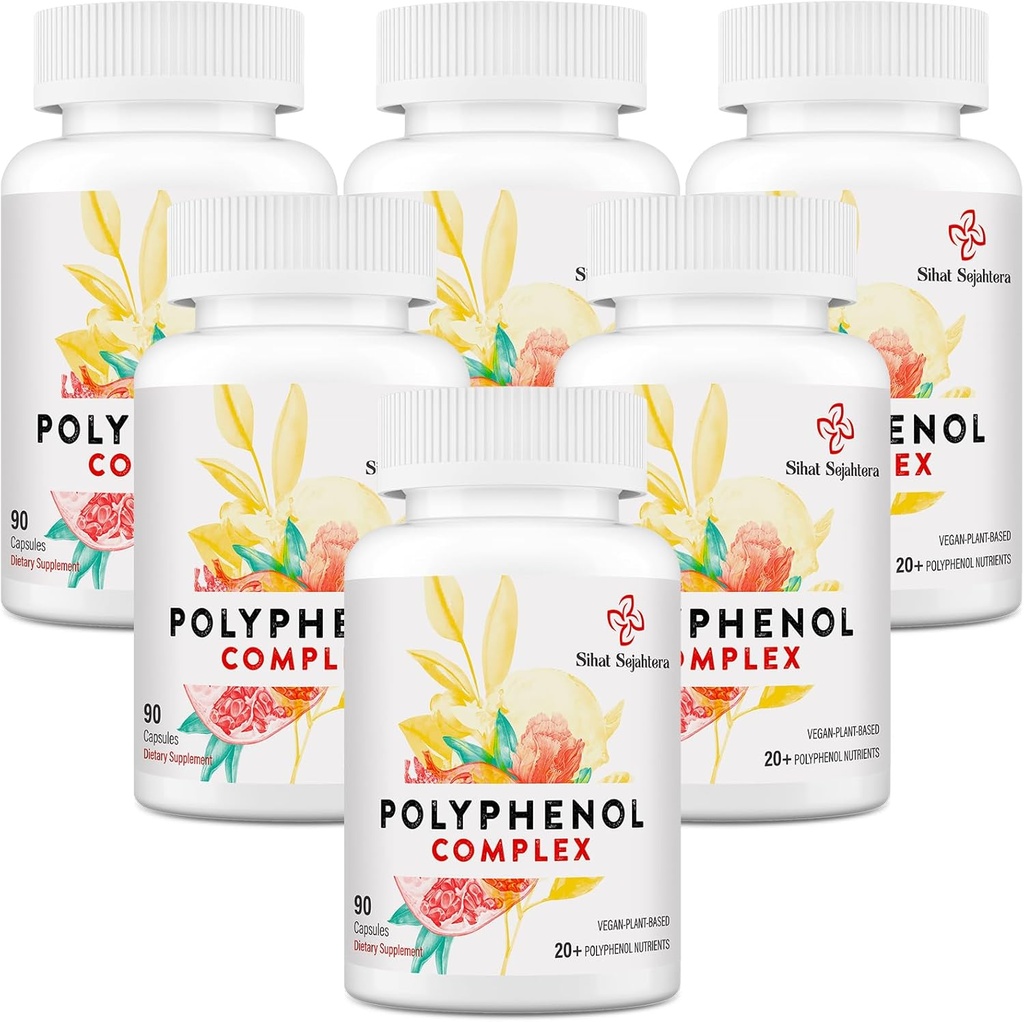 67.500 MG Polyphenol Suplemen - Antiokhants & Polyphenol for Age Defenol, Polyphenol Superfood, Quercetin, Resveratrol, Green Tea, Pembangkit & Energy, Imune Dukungan, 540 Capsules