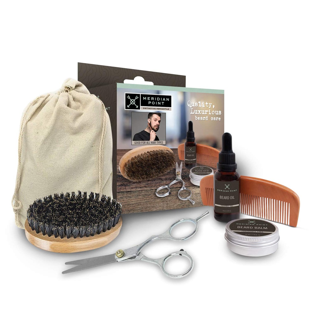 Beard Grooming Kit For Men Beard Care Kit Includes Accessories - Unscented Natural Beard Balm and Oil, Wooden Comb and Boar Bristles Brush, Stainless Steel Gunsor
