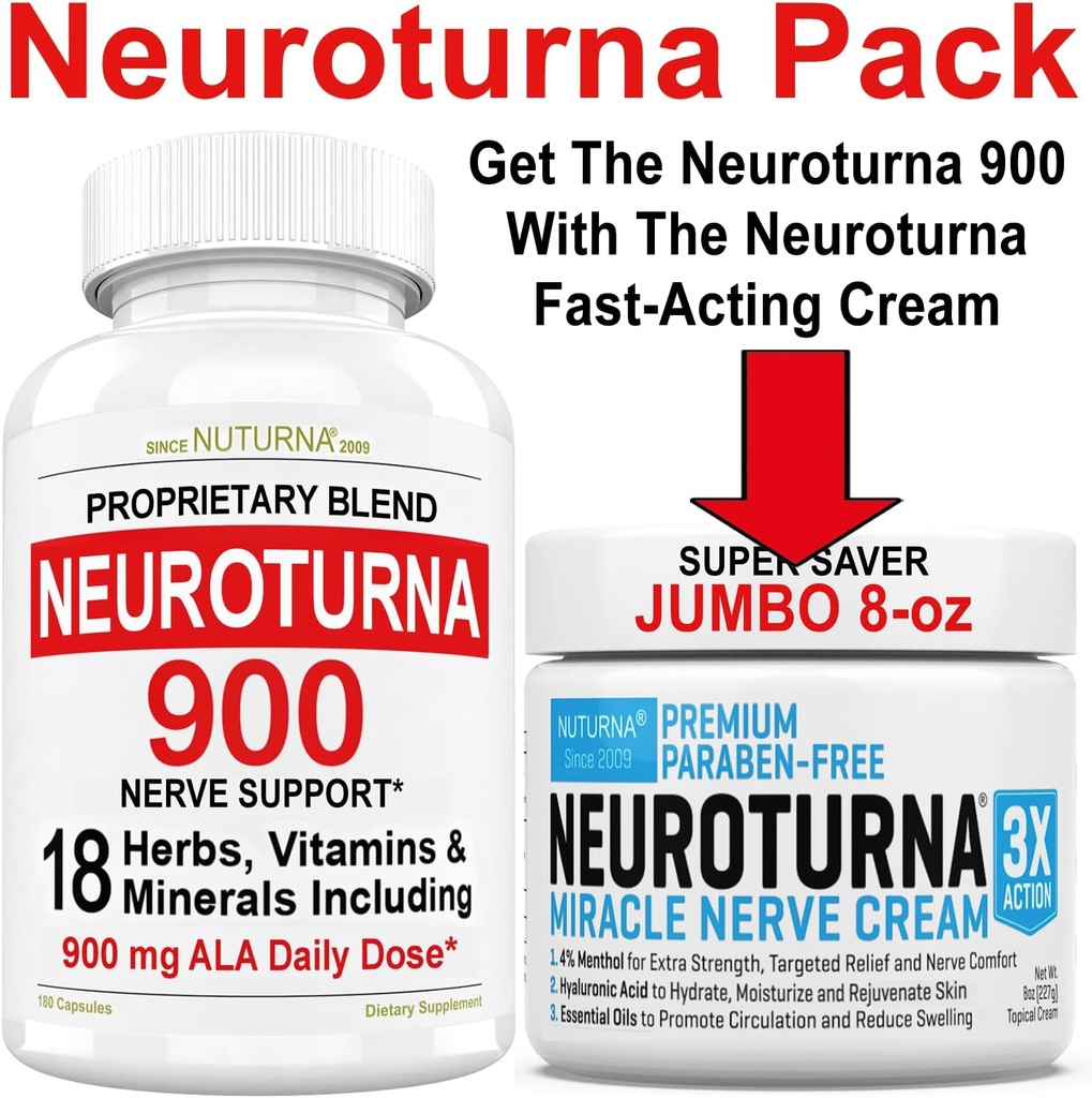 Nerve Relief Cream 8 oz Plus Neuroturna Nerve Dukung 900 mg ALA
