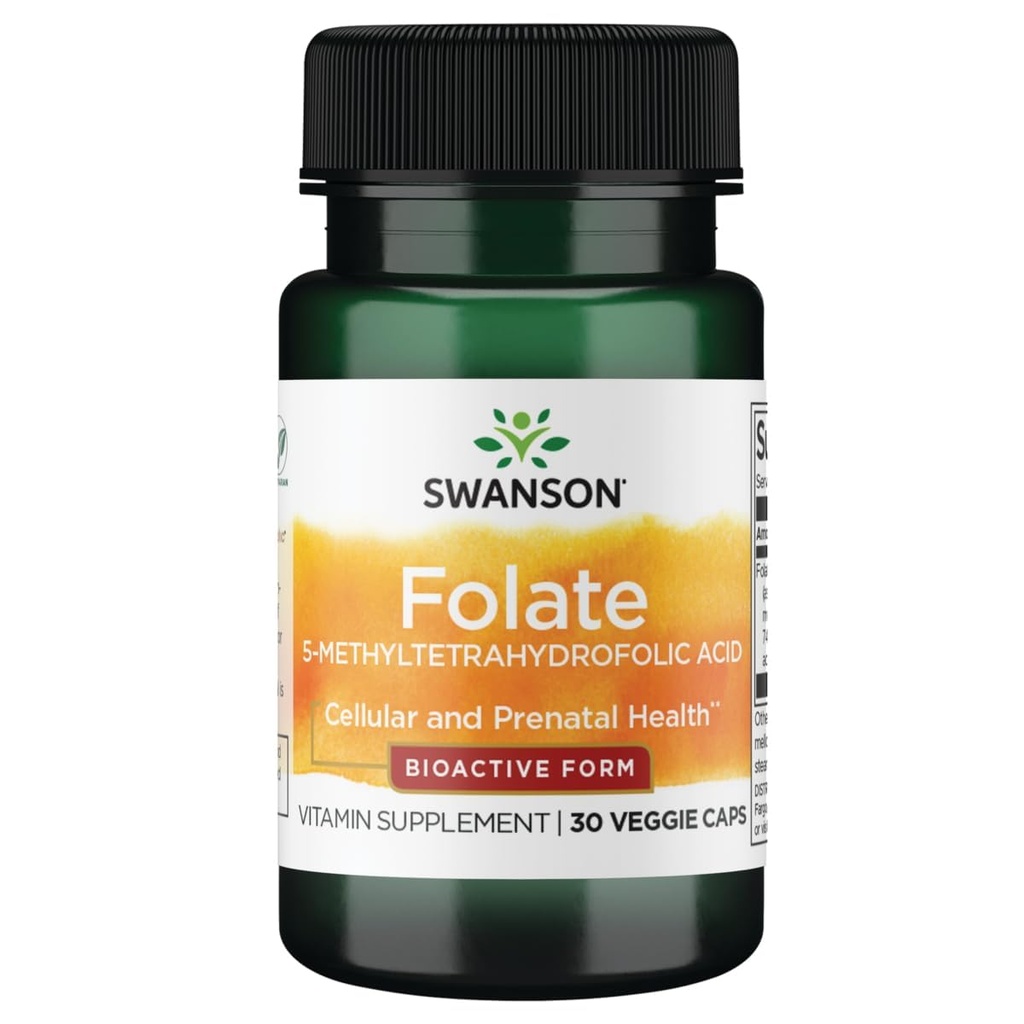 Swanson Folate (5 Methyltetrahidrofolik Acid) 400 mcg 30 Veg Capsules
