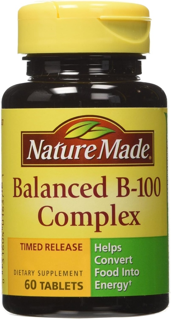 Nature Made B-100 Complex Time Rilis Tablet, 60 Count for Metabolic Health (Paket 3)