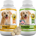 Amazing Combo Omega-3 Fish Oil and Propoles for Dogs - Pure All- Nature Pet Antioxidant - Promes Shiny Coat, Brain Health, Eliminates Diare Gas and Joint Pain, 120 Tasty Chews x 2