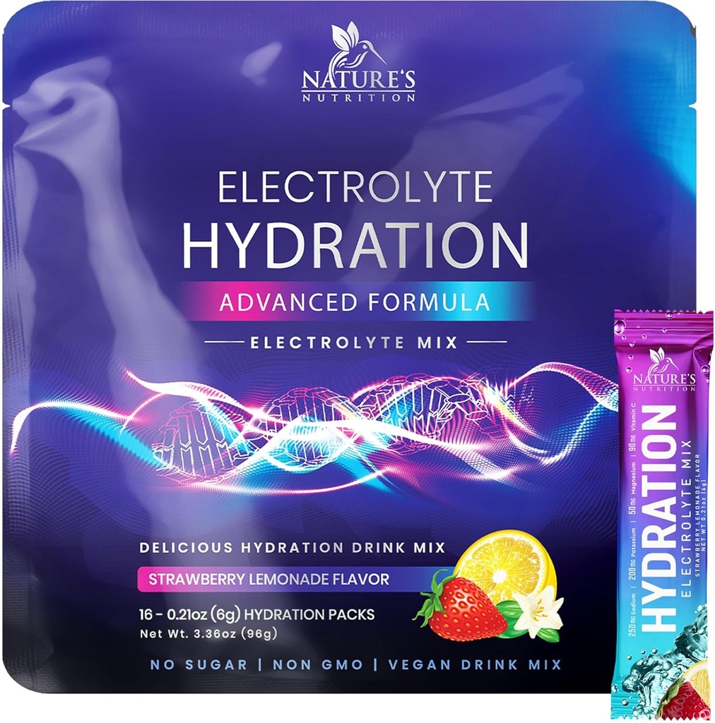 Electrolite Hydration Packet - Keto Recovery Powder dengan Potasium, Magnesium, Sodium, Zinc & Vitamin C, Sugar- Free, Hidration Electrolite Liquid Drum, Vegan, Strawberry Lemon (16 Pack)