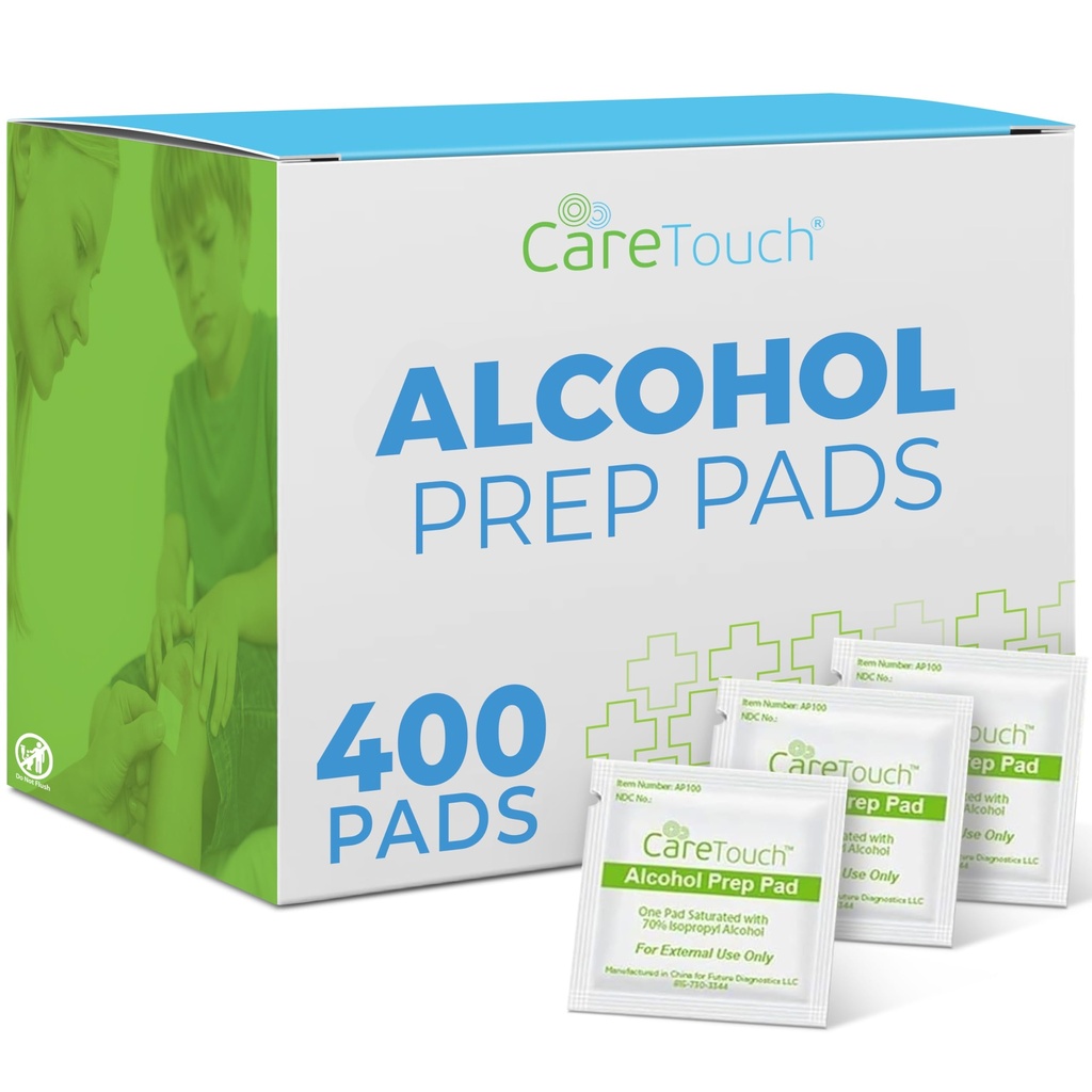 Care Touch Alkohol Wipes Individually Wrapped - Prep Pads with 70% Isopropyl Alkohol, Great for Home, Medical & First Aid Kits Sterialized, Antiseptic 2- Ply Swabs 400 Count