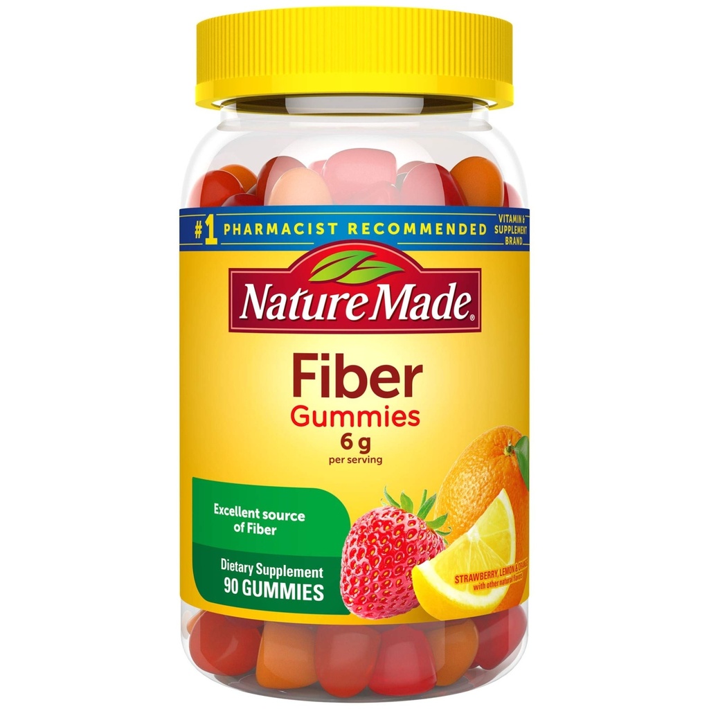 Nature Made Fiber 6 g, Dietary Suplemen Kesehatan Digetical Dukungan, 90 Fiber Gummies, 30 Hari Supply