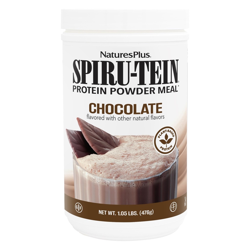 Natures Plus Spirus-TEIN, Chocolate - 1.05 lb - Plant-Based Protein Shake - Non-GMO, Vegetarian, Gluten Free - 17 Total Servis