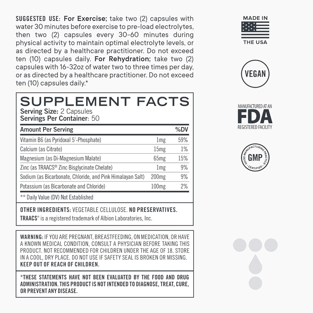 Electrolite Capsules, Penggantian Alam Karb Rendah Salt dengan Magnesium, Zinc, Kalsium, & Sodium (100ct)