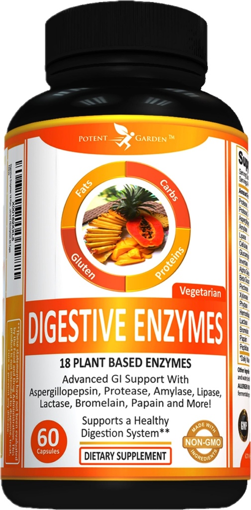 Enzymes Scan Garden -18 Plant Based Enzymes with amyise lipase bremelain Protease lactase & Other Enzymes - One Meal Pill Supports Healthy Dibuble & NUtrient Absorpsi 60