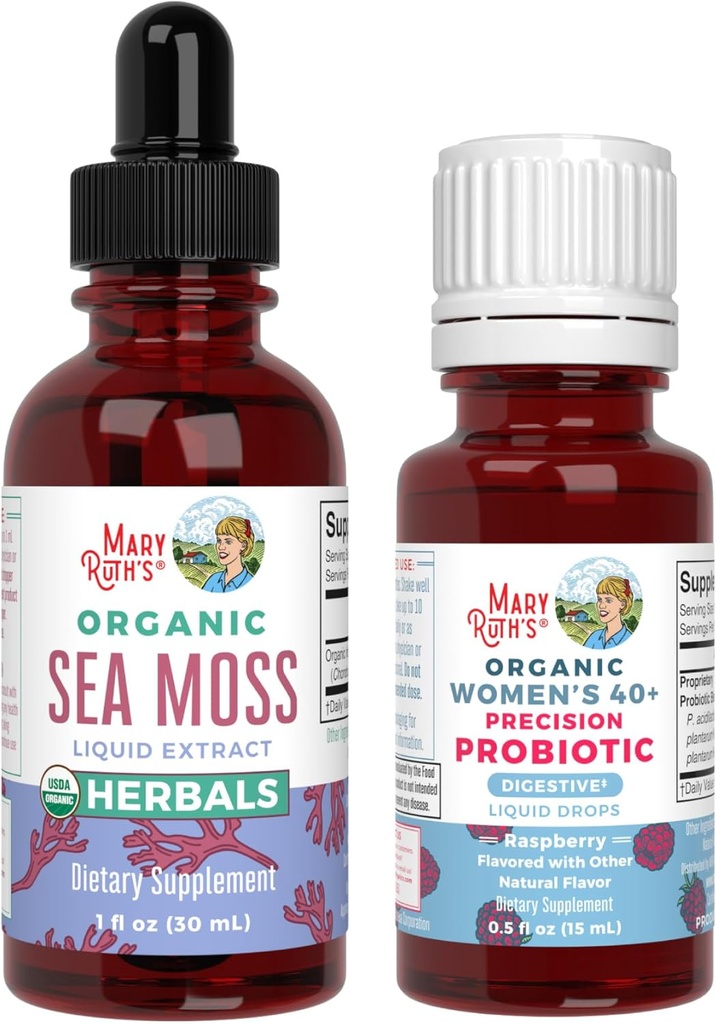 MaryRuth Organics Probiotic Distation (Raspberry) for Women 40 + & Sea Moss Drops 12.4; USDA Organik Project Clean Label Verified £124; Vitamin for Gut Health and Immunity 124; Vegan, Non-GMO, Gluten Free
