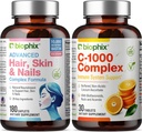 Skin dan Nails Kompleks 180 Caplet dengan 10.000 mcg Biotin - Free Vitamin C-1000 30 Tablet - Multivitamin Supports Strong Nails Beautiful Hair Healthy Aging
