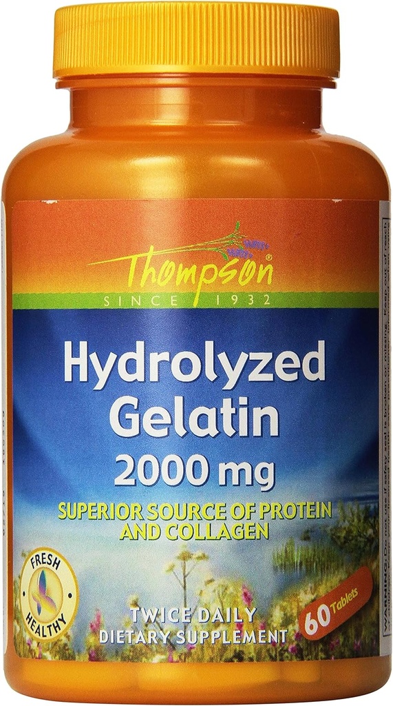 Thompson Hydrolyzed Geltin 2000mg = 124; Boulets - Sourced Protein & Collagen for Heally Cells & Nails & Nails Dukungan 124; Diaktifkan Absorpsi 124; 60 Tablet 124; Paket 2