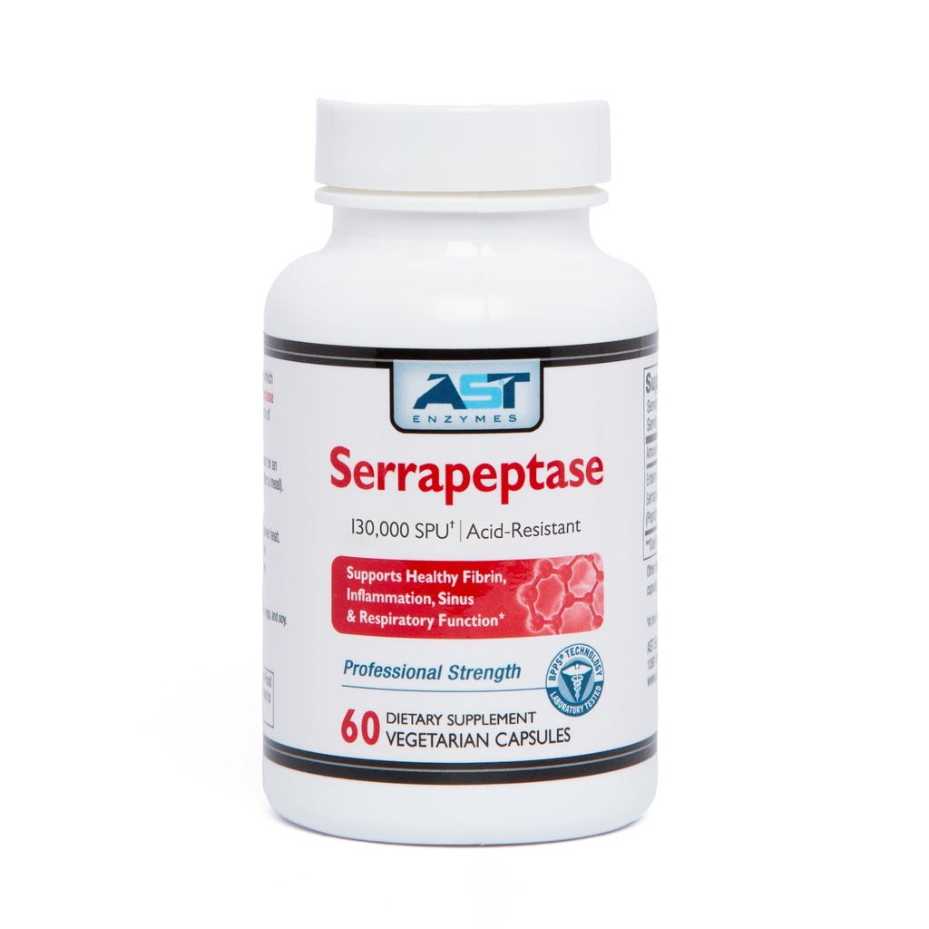 AST Enzymes Serrapeptase 130.000 SPU - 60 Vegetarian Capsules - Premium Natural Systemic Enzymes -Acid- Resistant Serrapeptase
