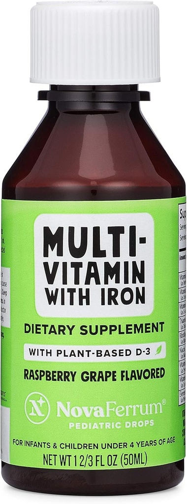 NovaFerrum Delish 124; Vegan Multivitamin dengan Besi for Infants, Toddlers & Kids 124; Ammune Dukung 124; Plant Organik -3 Berdasarkan D-3 124; Gluten Free 124; Vegan Verifikasi 124; Gula Bebas 124; 1.69 Fl Oz (50 mL)
