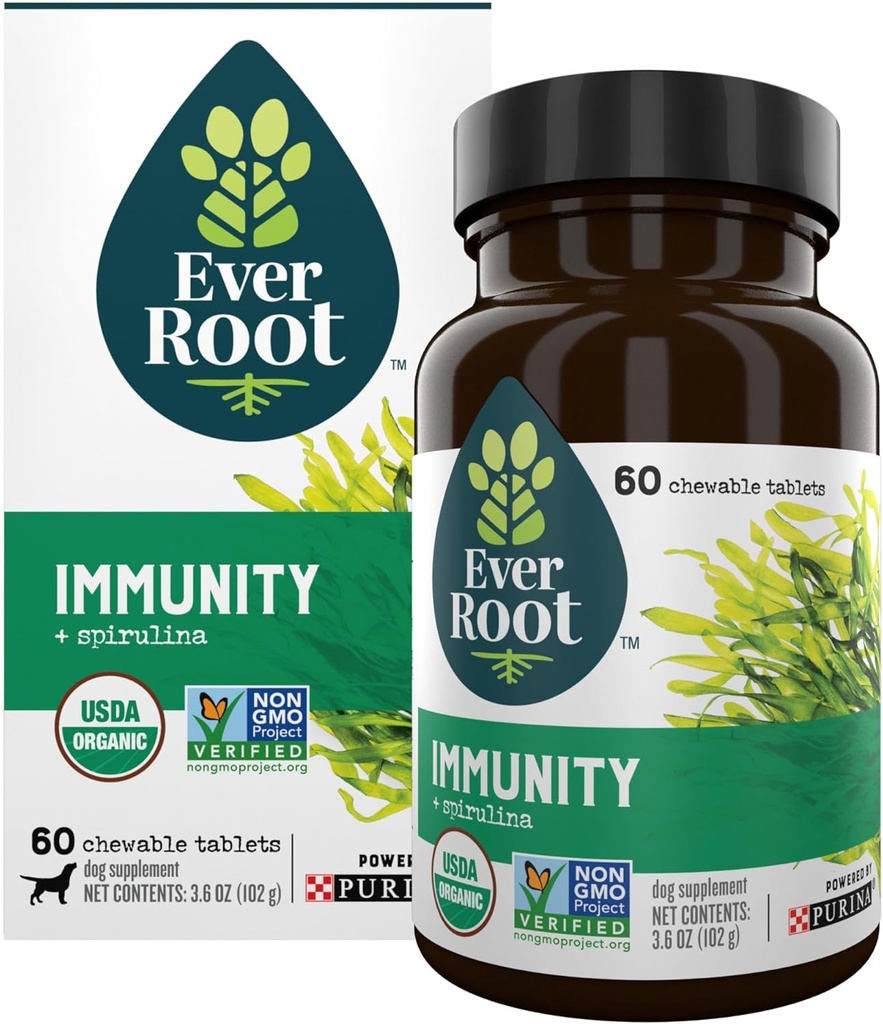Suplemen Anjing EverRoot dihasilkan oleh Purina Imunity Disajikan Tablet dengan Spirulina dan Antioksidan - 3.6 oz. Canister