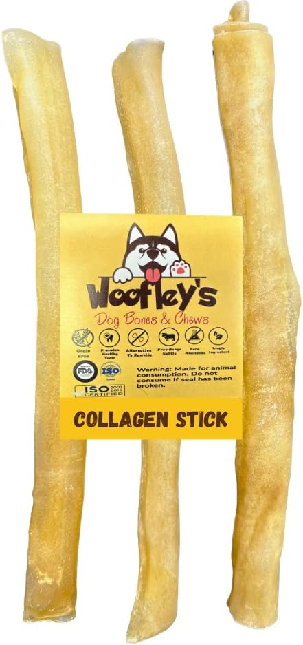 Woofley 's 12 Inch Pure Collagen Sticks for Dogs (3 Count) - Chews for Medium & Large Dogs - Bully Stick Rawhide Alternative